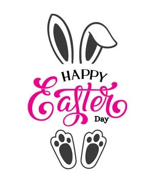 Happy Easter Day Bunny Ears and Paws Typography Design Stock Illustration