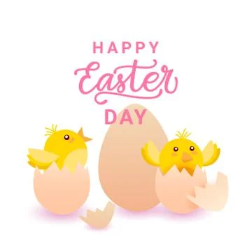 Happy Easter Day Card Background With Yellow Chicken In Egg Holiday Poster 스톡 일러스트