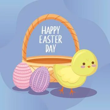 Happy easter day card with cute chicken and eggs Stock Illustration