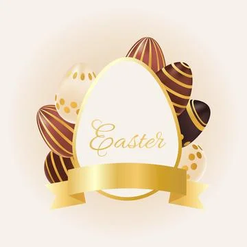 Happy Easter day card with realistic chocolate golden eggs. Holiday greetin.. Stock Illustration