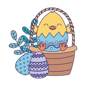 Happy easter day, chicken in eggshell basket eggs decoration Stock Illustration