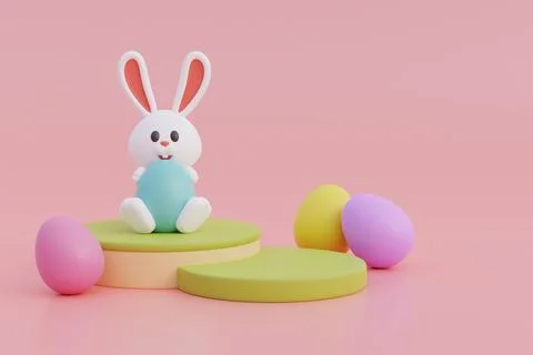 Happy Easter day. Colorful easter eggs with cute bunny. International Sprin.. Stock Illustration