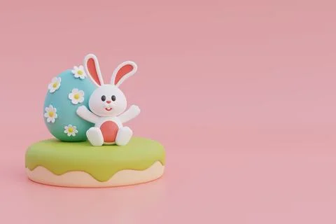 Happy Easter day. Colorful easter eggs with flower and cute bunny. Internat.. Stock Illustration