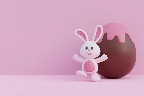 Happy Easter day. Cute bunny with Pink and chocolate easter eggs. Internati.. Stock Illustration