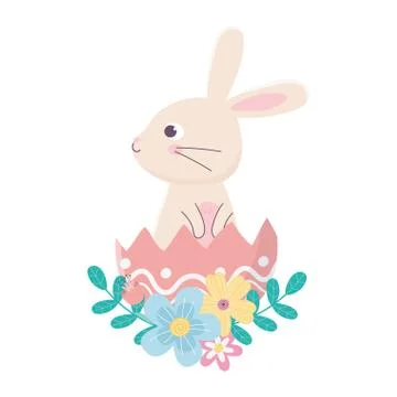 Happy easter day, cute rabbit in eggshell flowers decoration Stockillustratie