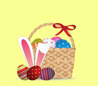 Happy easter day design Basket of easter eggs with rabbit ears Ilustração Stock