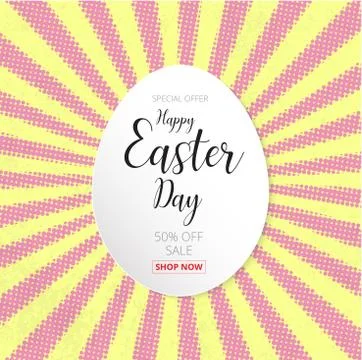 Happy easter day design  egg banner and  happy easter day text 库存插图