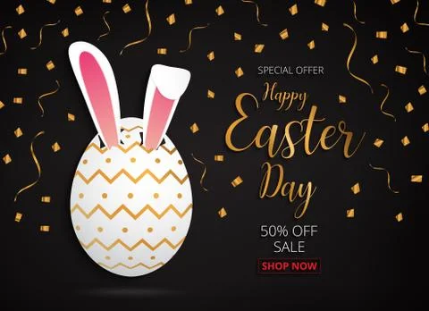 Happy easter day design gold egg banner and  happy easter day 库存插图