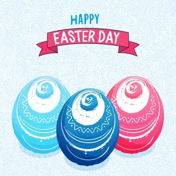 Happy Easter Day , Easter Day design with Cute Three Decorated Eggs and Pat.. イラスト素材