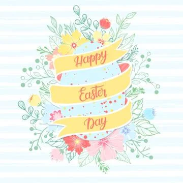 Happy Easter Day with egg and ribbon Stock Illustration