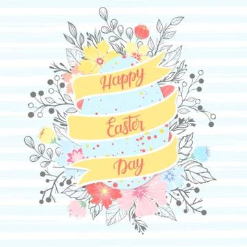 Happy Easter Day with egg and ribbon Stock Illustration
