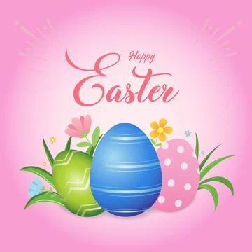 Happy Easter day with eggs and flowers design. Celebration Easter day backgro Stock Illustration