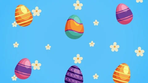 Happy easter day with eggs painted and flowers pattern Stock Footage 149274259