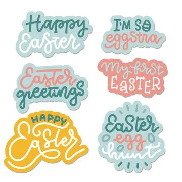 Happy easter day emblem set for greeting card text templates, label, badges Stock Illustration