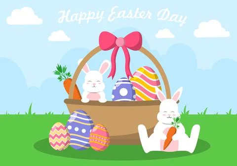 Happy Easter Day Flat Design Illustration Background for Poster, Invitation,  Stock Illustration