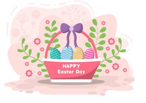 Happy Easter Day Flat Design Illustration Background for Poster, Invitation,  Stock Illustration