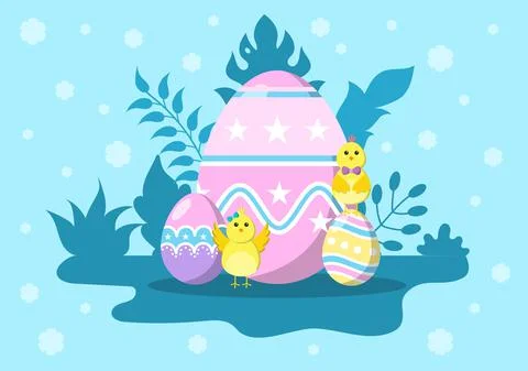 Happy Easter Day Flat Design Illustration Background for Poster, Invitation,  Stock Illustration