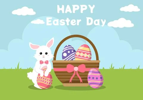 Happy Easter Day Flat Design Illustration Background for Poster, Invitation,  Stock Illustration