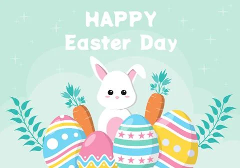 Happy Easter Day Flat Design Illustration Background for Poster, Invitation,  Stock Illustration