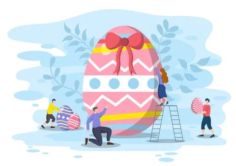 Happy Easter Day Flat Design Illustration Background for Poster, Invitation,  Stock Illustration