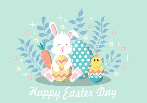 Happy Easter Day Flat Design Illustration Background for Poster, Invitation,  Stock Illustration