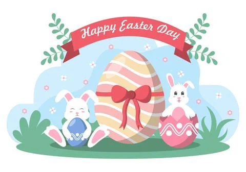 Happy Easter Day Flat Design Illustration Background for Poster, Invitation,  Stock Illustration