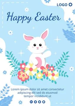 Happy Easter Day Flyer Template Flat Illustration Editable of Square Backgrou Stock Illustration
