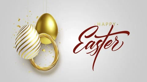 Happy Easter Day with Golden Easter Eggs and Text Stock Footage 301660563