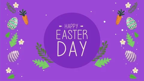 Happy easter day greeting animation with colorful floating eggs and carrots.. Stock-Footage 338314835