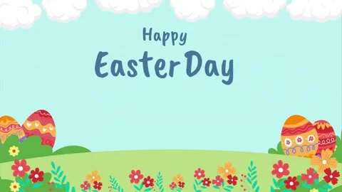 Happy Easter Day greeting card animation with flowers and eggs Stock Footage 332910862