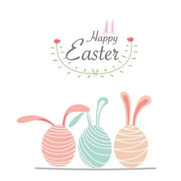 Happy Easter Day Greeting Card With Easter Eggs. Hand Drawn Vector Illustration. Illustrazione stock