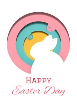 Happy Easter Day Greeting card illustration vector. Rabbit and Easter eggs in Illustrazione stock