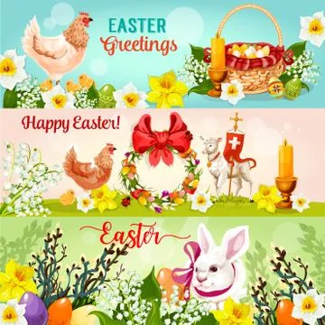 Happy Easter Day greetings banner set design Illustrazione stock