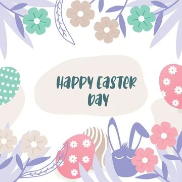 Happy Easter Day hand-drawn social media post. Vector illustration. イラスト素材