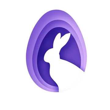 Happy Easter Day in paper art style. Cute bunny rabbit and Easter egg frame Stock Illustration