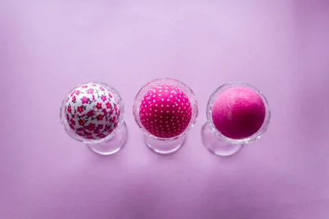 Happy Easter Day With Pink Eggs On a Pink Background Stock Photos