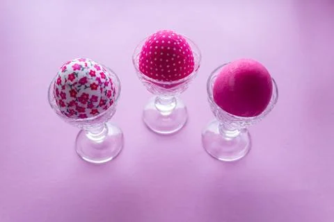 Happy Easter Day With Pink Eggs On a Pink Background Stock Photos