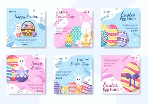 Happy Easter Day Post Template Flat Illustration Editable of Square Backgroun Stock Illustration