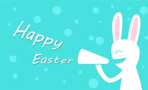 Happy Easter day with rabbit hold megaphone vector Stock Illustration
