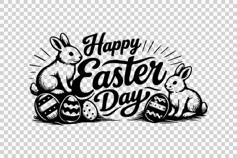 Happy Easter Day Retro Typography Horizontal Design Stock Illustration