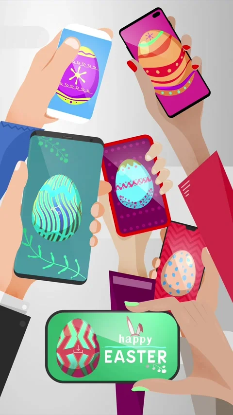Happy Easter Day Smartphones Sharing - Vertical Animations Stock Footage 267210151