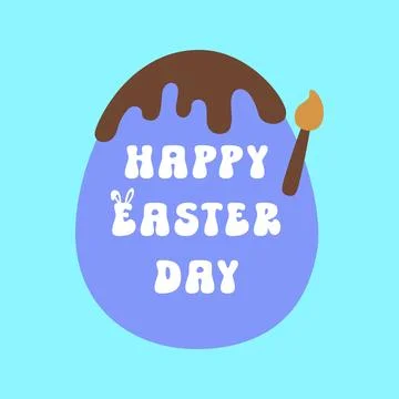 Happy Easter Day Sticker with Chocolate-Dipped Egg Stock Illustration