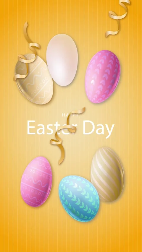 Happy Easter Day text with painted eggs on a bright background. Vertical ani Video stock 330938495