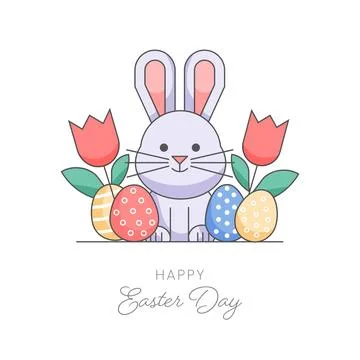 Happy Easter Day Vector Greeting Card Illustration with Cute Bunny Rabbit a.. イラスト素材