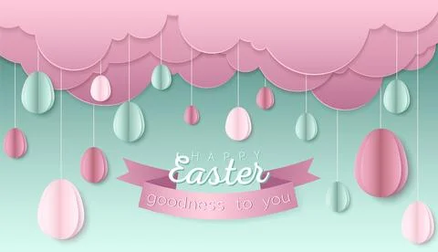 Happy Easter day wallpaper or banner with papercut egg. Stockillustratie