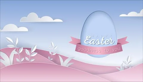 Happy Easter day wallpaper or banner with papercut egg. Stock Illustration