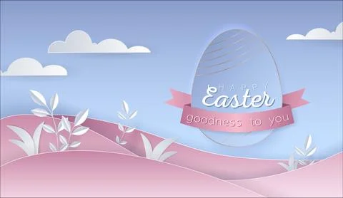 Happy Easter day wallpaper or banner with papercut egg. Stock Illustration