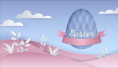 Happy Easter day wallpaper or banner with papercut egg. Stockillustratie