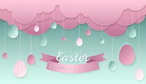 Happy Easter day wallpaper or banner with papercut egg. Иллюстрация