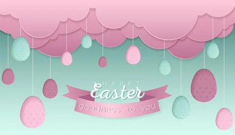 Happy Easter day wallpaper or banner with papercut egg. Иллюстрация